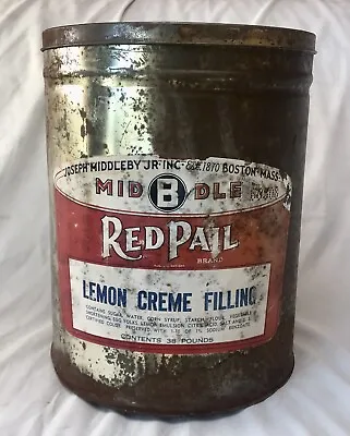 Vintage Advertising Red Pail Brand Tin Bucket  Lemon Pie Shabby Farmhouse Decor • $18.39