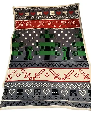 Minecraft Ugly Christmas Sweater Style Thick Fleece Blanket 54x84” Creeper Sword • $39.99
