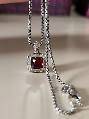 $272 • Buy David Yurman Silver Petite Albion Pendant 18  Necklace 7mm Garnet & Diamonds