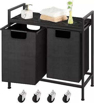 Modern Rolling Laundry Basket Organizer Laundry Hamper Cart With Storage Shelf • $54.99