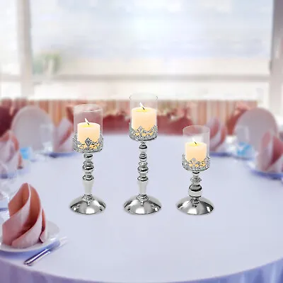 $46.20 • Buy Candle Holder Tea Light W/Glass Cover Clear Wedding Home Table Decoration Silver