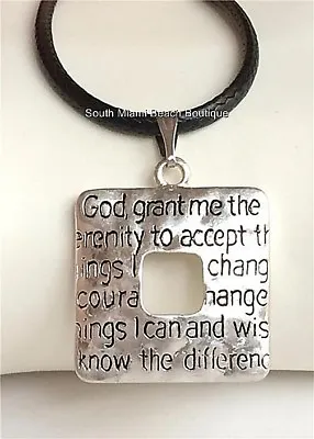 Silver Serenity Prayer Necklace 19  Message AA Al-Anon NA Adjustable Plated USA • $9.99