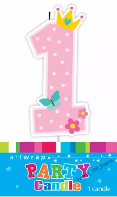 1st Birthday Pink Candle Baby Girl Crown Number One First Cake Topper Decoration • $3.95