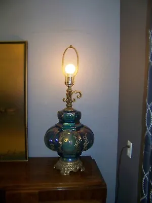 Vintage Ef & Ef Hollywood Regency Iridescent Blue Lamp. For Restoration. Works • $175