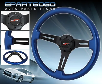 345mm Blue Wood Black Streak Designed Steering Wheel Jdm Vip Godsnow Button Horn • $62.99