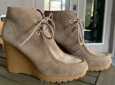 Michael Kors Lace Up Suede Wedge Boots Womens 8M Camel Tan Brown • $19.98