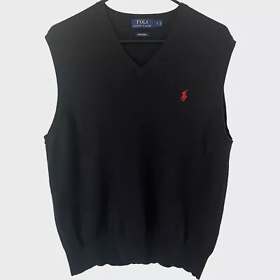 Polo Ralph Lauren V-Neck Sweater Vest Mens Large Black 100% Pima Cotton Pullover • $21.99