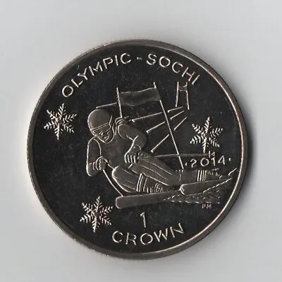 World Coins Isle Of Man 1 Crown 2014 UNC SOCHI OLUMPIC Slalom Skiing • $19.99
