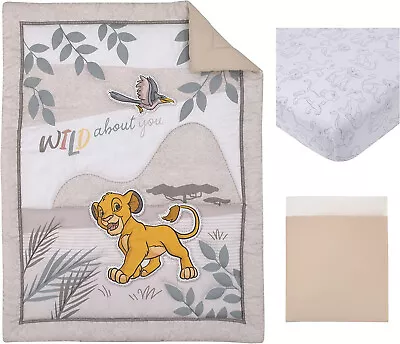 Disney The Lion King 3 Piece Baby Cot Bedding Quilt Set Beige • $199