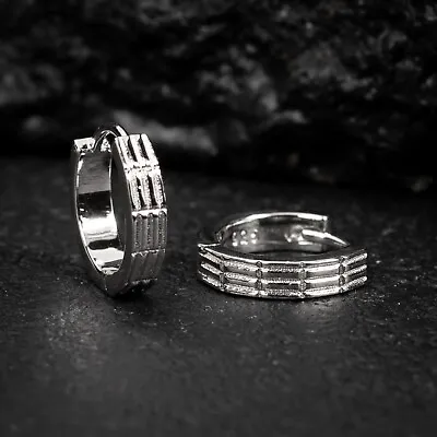 Men's Women Solid White Plated 925 Sterling Silver Small Textured Hoop Earrings • $11.99