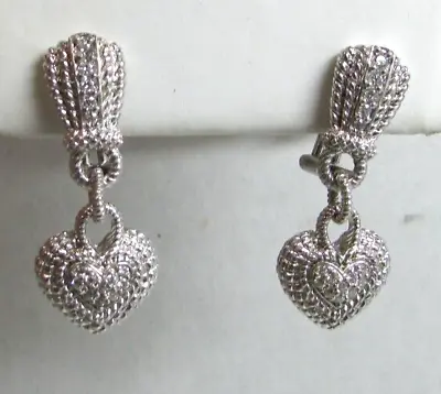 Judith Ripka Sterling Silver Diamonique CZ Filigree Design Drop Dangle Earrings • $110