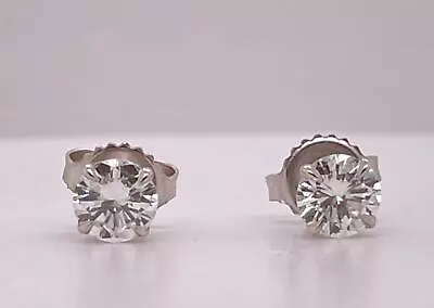 Lovely GIA 14K White Gold 1.22ctw Natural Round Diamond 4 Prong Stud Earrings • $6694.18