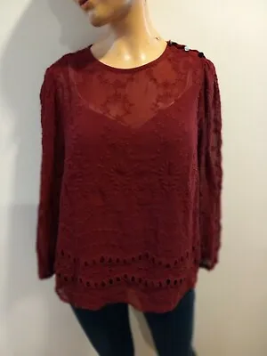 J Crew Women's Red Mixed Embroidery Drapey Boho Balloon Sleeve Blouse Size Small • $14.99