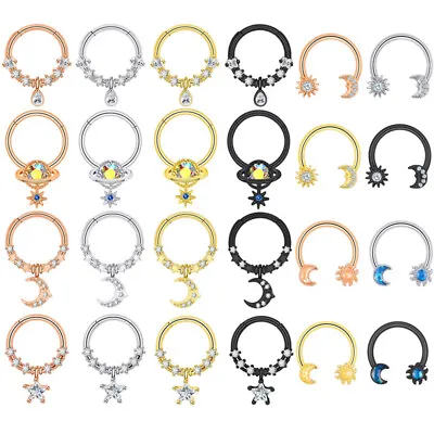 $4.59 • Buy 16G Dangle Septum Rings CZ Helix Earring Cartilage Tragus Body Piercing Jewelry