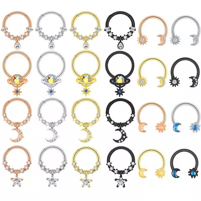 $4.59 • Buy 16G Dangle Septum Rings CZ Helix Earring Cartilage Tragus Body Piercing Jewelry