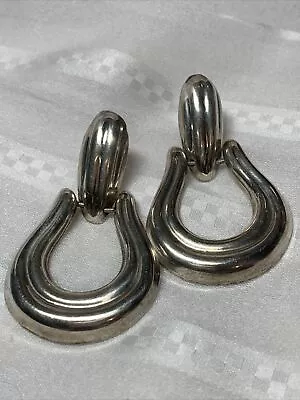 Large 2” Vintage Mexico 7D-82 Door Knocker Earrings SS 925 Grams 21.0 • $22