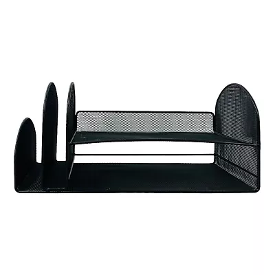 Safco Onyx Mesh Metal Desk Organizer Two Upright Two Horizontal Sections Black • $37.99