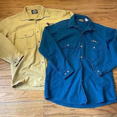 Lot Of 2 Vtg Cabelas Men’s Chamois Flannel Shirts USA Made Sz LARGE Pheasant • $35