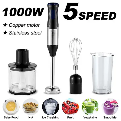 4 IN 1 1000W Electric Hand Blenders Food Mixer Processor Bowl Egg Whisk & Beaker • £40.55