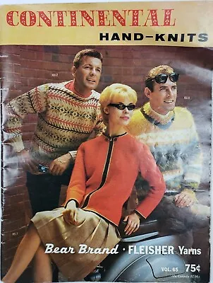 Continental Hand Knits Bear Brand Fleisher Yarns Vintage 1962 Knitting Charts • $10.59