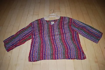 El Interior La Sirena Top Striped Multi-Color L Folk Art Clothing Mexico • $26.99