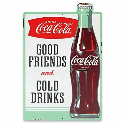 Coca-Cola Good Friends Cold Drinks Metal Sign - Vintage Coca-Cola Green/Red • $41.31