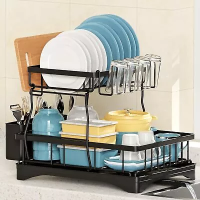 Kitchen Dish Cup Drying Rack Utensil Drainer Dryer Tray Cutlery Holder Organizer • $27.99