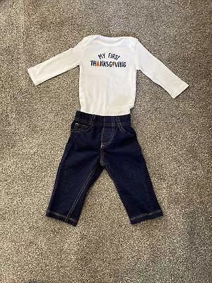 Baby Clothes 6-9 Months “My First Thanksgiving” Outfit Knit Jeans Long Sleeve • $13.99