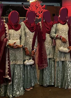 Pakistani Indian Wedding Party Wear Dress Used Mint Green Plazo Suit X1 • £85
