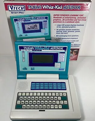 Vtech Talking Whiz Kid Notebook Educational Laptop Works Teal Blue Vintage 90s • $39.95