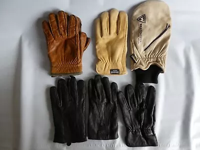 Collection Of Men's Leather Gloves  1 Pair  4 Single Gloves & 1 Mitten Pre-Owned • $15