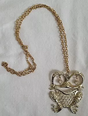 Vintage Frog Pendant Necklace Gold Tone 24  Chain Length  • $8.99