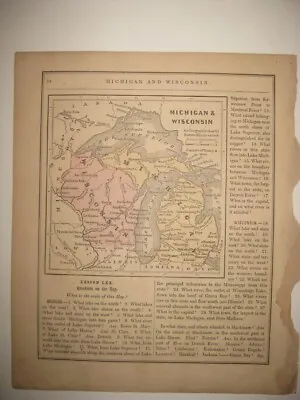 Antique 1859 Michigan Wisconsin Handcolored Map Northern Peninsula Madison Fine • $7.99