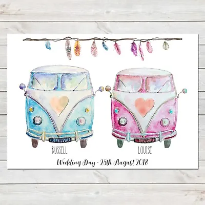 Personalised Campervans Tribal Feathers Print Wedding/Valentines  Home Decor • £7