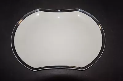 Mikasa Solitude Oval Hourglass Serving Platter Platinum Trim Black Band 14in • $20.99