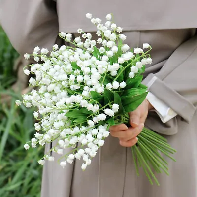 10 Pcs Artificial Lily Of The Valley For Wedding Bouquet DIY Floral Arrangements • £9.49