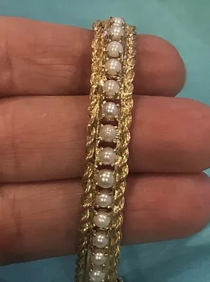 14KT YELLOW GOLD BANGLE WITH GENUINE PEARLS VINTAGE SIZE 7.5” Weight 18.2g • $1050