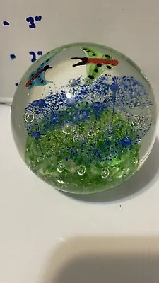 VTG Lg Murano Style Art Glass Paperweight Butterflies And Bubbles • $15