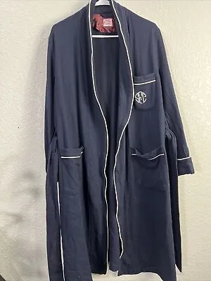 VTG Brooks Brothers 100% Wool Smoking Robe Mens Medium Navy White Embroidered • $78.88