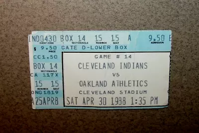 Cleveland Indians 4/30/1988 Ticket Stub Vs Oakland Jose Canseco HR Lansford 3h • $6.99