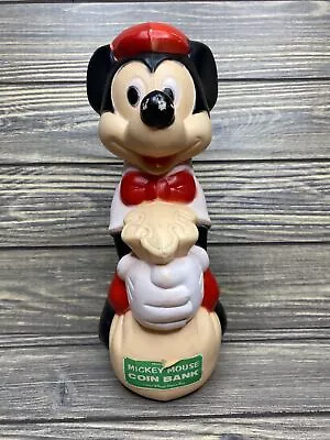 Vintage Walt Disney Mickey Mouse Plastic Coin Money Bank Red Black White 10” • $12.50