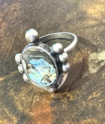 Vintage Taxco 925 Sterling Silver Abalone Inlayed Turtle Ring Size 6 • $23