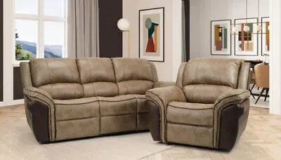 Tan Brown Recliner 3 Seater 2 Seat Or Armchair Sofa Suite ORLANDO 32 • £499