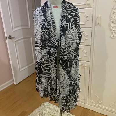 $9.99 • Buy Fab!!! Chicos Black And White Ruffle Accent Multi Print Scarf Nice 71 