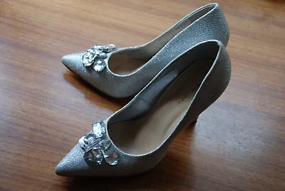 New Look Silver Glitter Diamond Shoes Wedding Bride Bridesmaid Ball Princess • £12.99