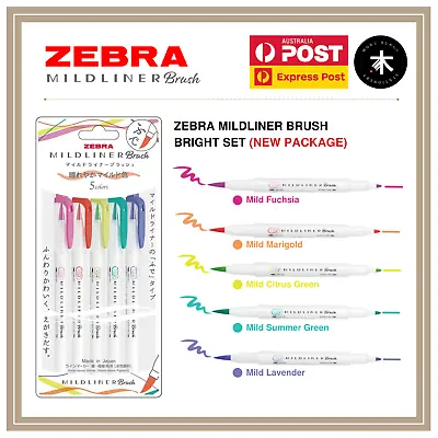 $16.70 • Buy Zebra Mildliner Double-Sided Brush Pen - Bright - 5 Colour Set (New)