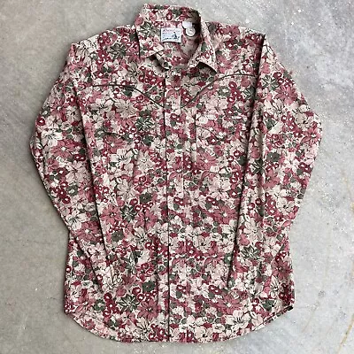 Round-Up Western Shirt Mens M Floral Pearl Snap Long Tail Form Fit Vintage 70s • $49.99