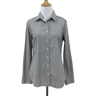 J Crew Haberdashery Oxford Shirt Womens S Black White Geo Stretch Spread Collar • $15.25