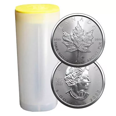 Roll Of 25 - 2023 $5 Silver Canadian Maple Leaf 1 Oz BU • $767.18