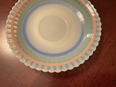 Vintage MacBeth Evans Cremax Pastel Stripe Petalware Saucer Scalloped 6” • $5